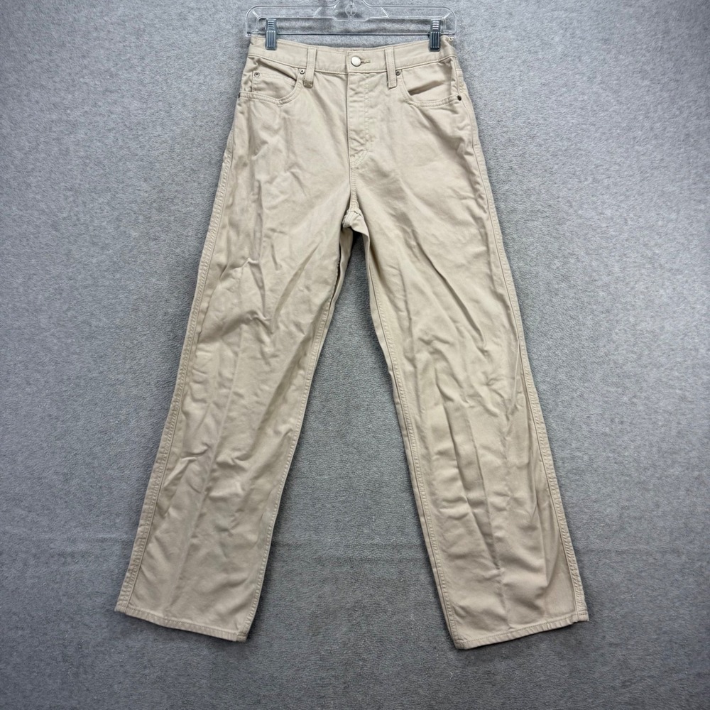Uniqlo Jeans Womens 24 Beige Straight‎ Leg High Rise Wide Boot 221-454350 Sand